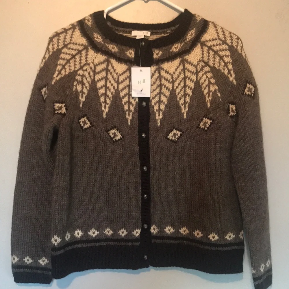Wool Nordic-Pattern Cardigan Sweater - Gray/Cream